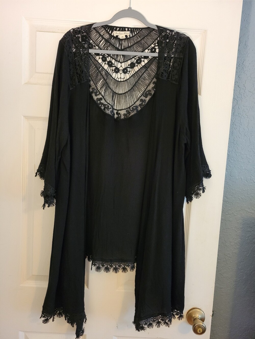 indigo Rose Plus Size Black Gauze & Lace Open Cardigan Women's Size 3X